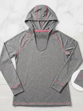 Women's Heather Gray Running Hoodie with Pink Trim